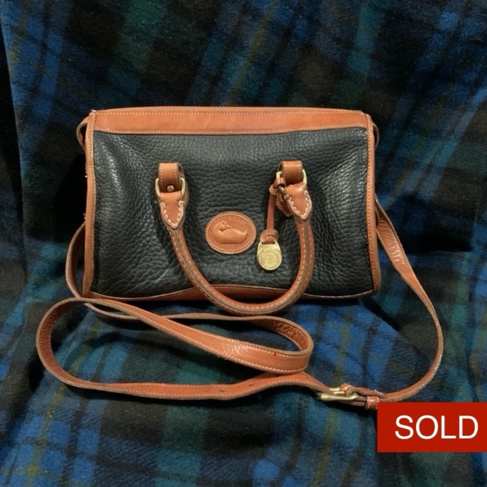 Vintage Dooney & Bourke Black/ Tan Bag, Handles & Cross-Body Strap